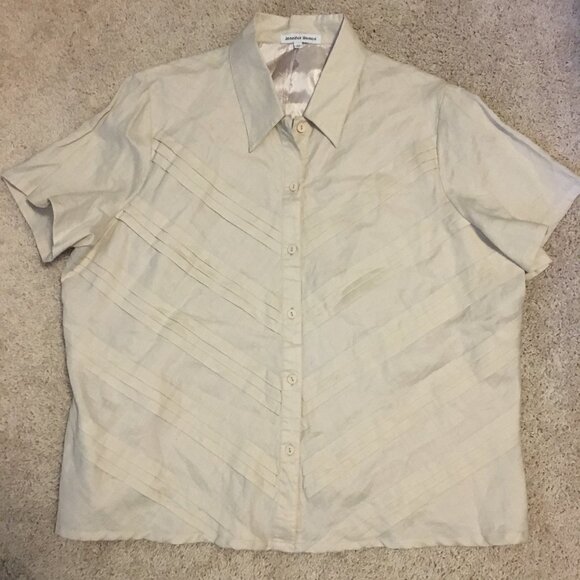 Jennifer Woman Jennifer Glasgow Cream Ramie Pintuck Button Down Tee Shirt - Picture 11 of 16